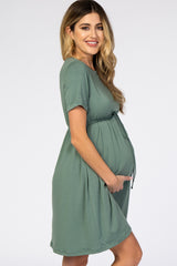 PinkBlush Sage Green Cuff Sleeve Waist Tie Maternity Dress