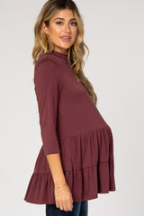 Burgundy Tiered Mock Neck Maternity Top