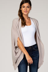 Beige Solid Ribbed Draped Cardigan