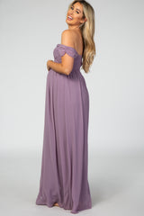 PinkBlush Lavender Off Shoulder Chiffon Maxi Maternity Dress
