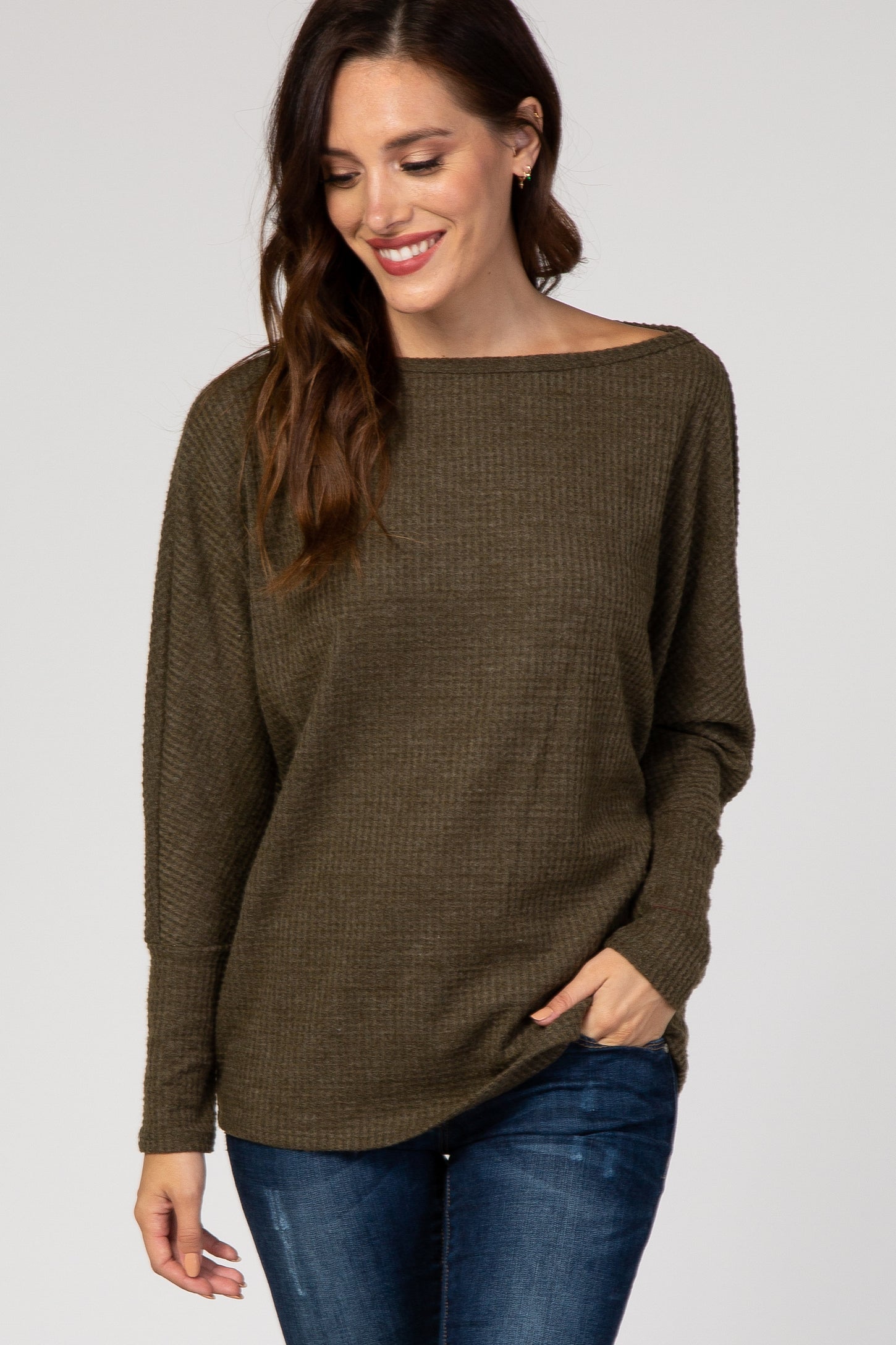 Olive Long Sleeve Waffle Knit Maternity Top