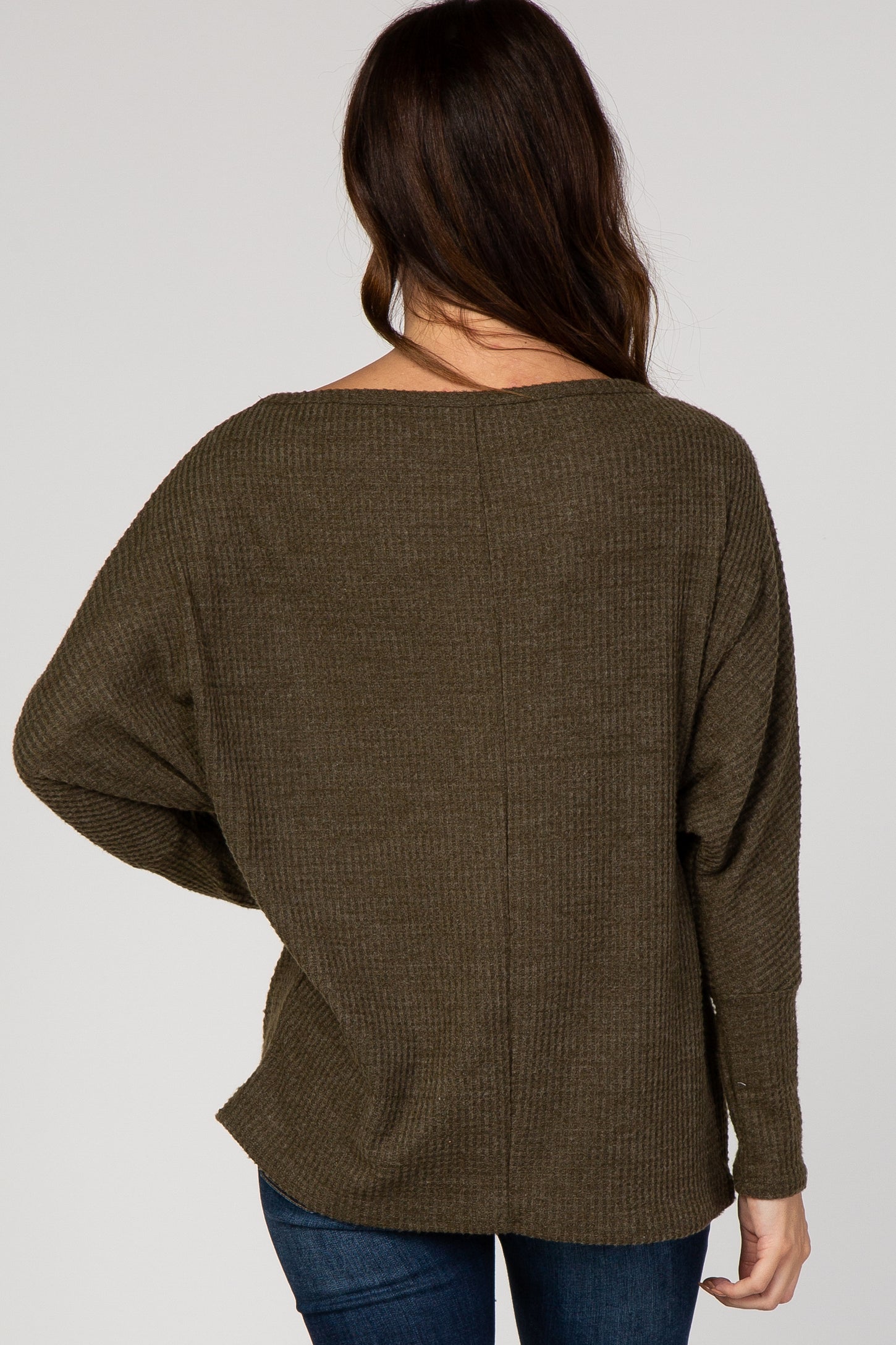 Olive Long Sleeve Waffle Knit Top
