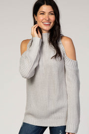 Grey Cold Shoulder Solid Color Sweater