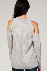 Grey Cold Shoulder Solid Color Sweater