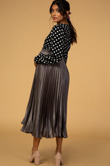 Charcoal Shiny Pleated Midi Maternity Skirt