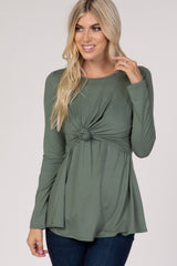 PinkBlush Olive Front Knot Long Sleeve Nursing Top