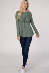PinkBlush Olive Front Knot Long Sleeve Nursing Top