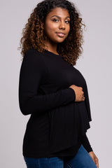 PinkBlush Black Solid Layered Front Long Sleeve Maternity/Nursing Top