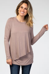 PinkBlush Taupe Solid Layered Front Long Sleeve Nursing Top