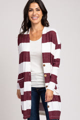 Burgundy Striped Button Front Cardigan