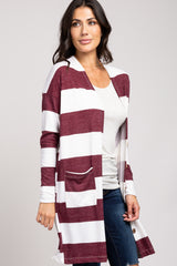 Burgundy Striped Button Front Cardigan
