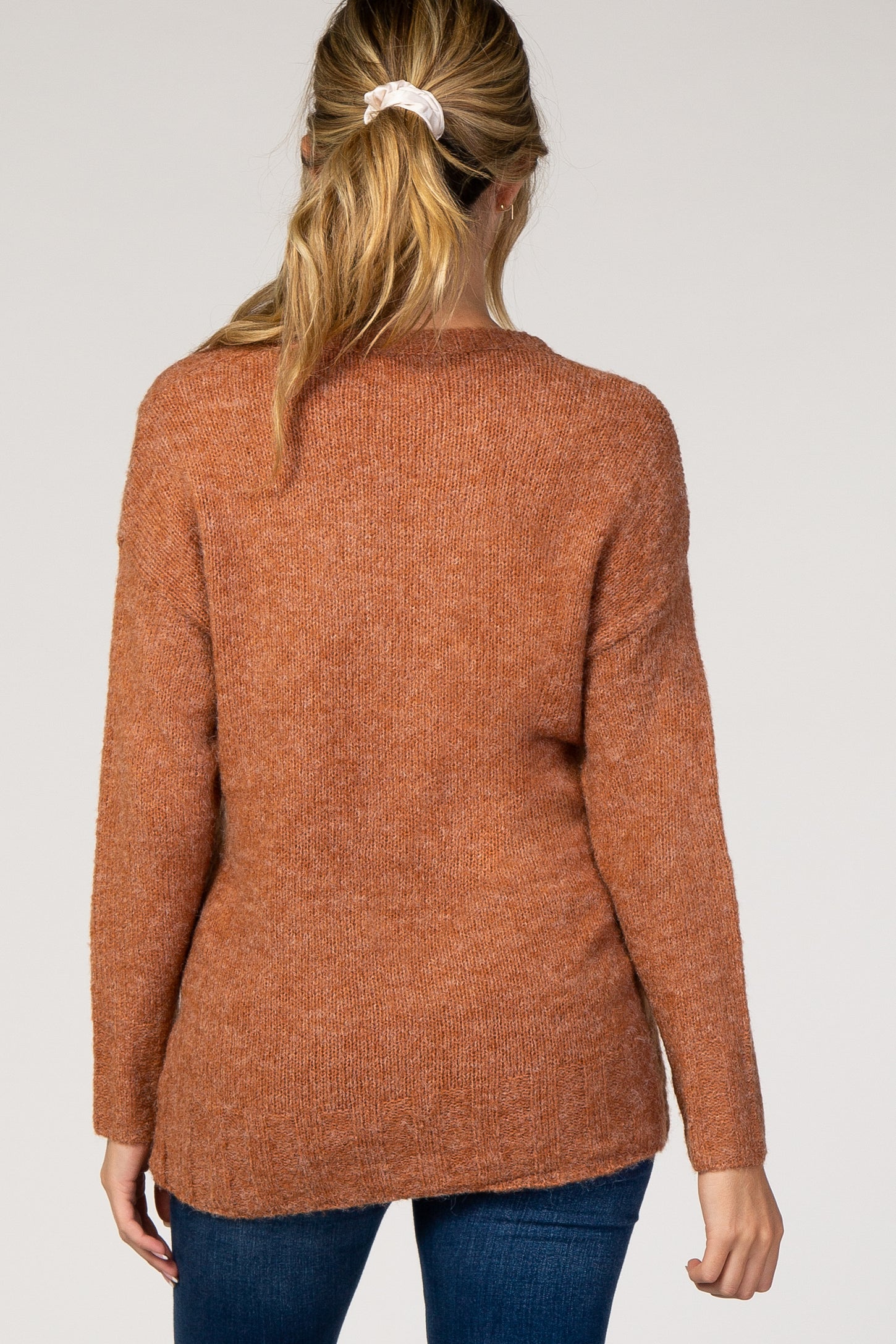 Rust Solid V-Neck Maternity Sweater