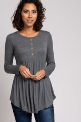Charcoal Button Front Babydoll Maternity Top