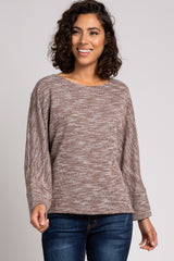 Brown Marled Knit Back Button Top