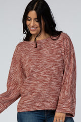 Rust Marled Knit Back Button Top