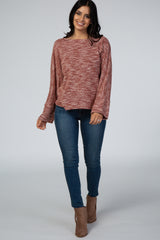 Rust Marled Knit Back Button Top