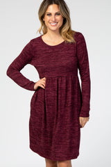 Burgundy Heathered Long Sleeve Knit Dress
