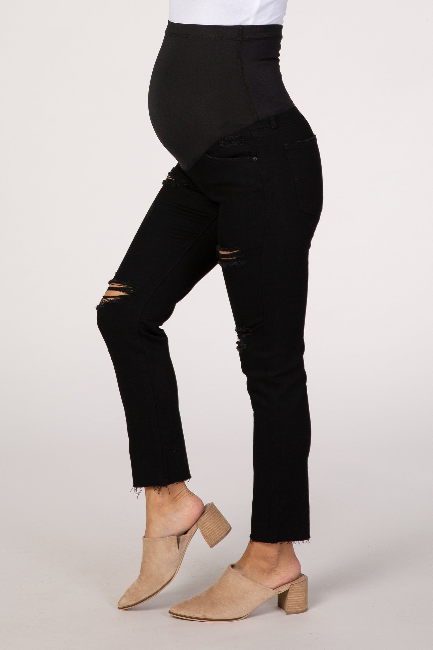 PinkBlush Black Distressed Raw Hem Maternity Jean