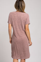 Mauve Short Sleeve Knotted Midi T Shirt Dress