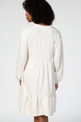 Ivory Ribbed Knit Long Sleeve Maternity Midi Dress