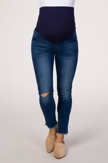 PinkBlush Navy Blue Raw Hem Maternity Skinny Jean