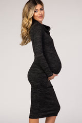 Black Knit Long Sleeve Cowl Neck Maternity Dress