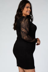 Black Cutout Long Sleeve Fitted Plus Dress