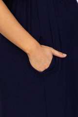 Navy Blue Button Ruffle Sleeve Maternity Maxi Dress