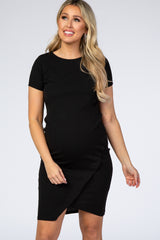 PinkBlush Black Short Sleeve Fitted A-Line Detail Maternity Dress