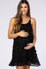 Black Polka Dot Applique Adjustable Strap Maternity Dress
