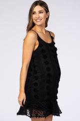 Black Polka Dot Applique Adjustable Strap Maternity Dress