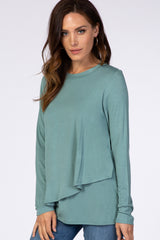 PinkBlush Light Olive Solid Layered Front Long Sleeve Nursing Top