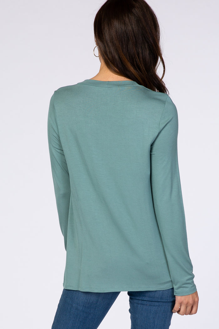 PinkBlush Light Olive Solid Layered Front Long Sleeve Nursing Top