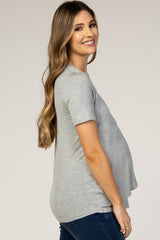 PinkBlush Heather Grey Short Sleeve Curved Hem Maternity Nursing Top