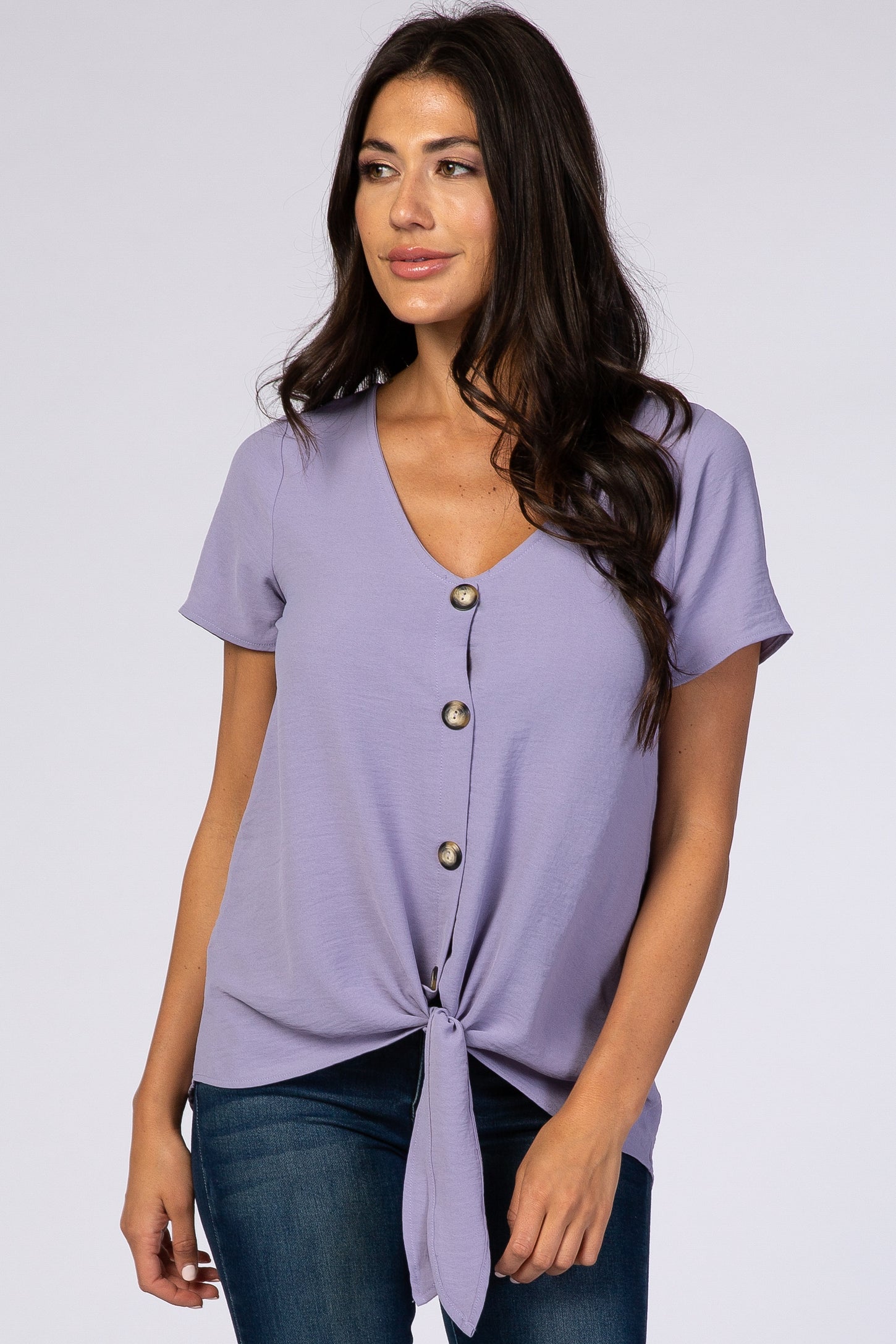 Lavender Button Tie Front Maternity Top