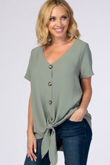 Green Button Tie Front Maternity Top