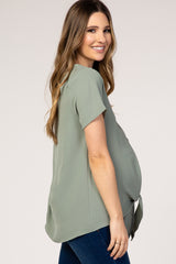 Green Button Tie Front Maternity Top