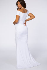 PinkBlush White Off Shoulder Wrap Maternity Photoshoot Gown/Dress