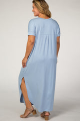 PinkBlush Light Blue V-Neck Short Sleeve Maternity Plus Maxi Dress