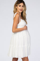 White Polka Dot Tie Strap Maternity Dress