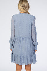Light Blue Textured Chiffon Ruffle Hem Maternity Dress