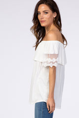White Off Shoulder Lace Sleeve Top