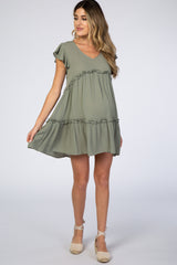 Sage Green Ruffle Maternity Mini Dress