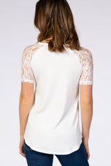 Ivory Lace Sleeve Short Sleeve Top