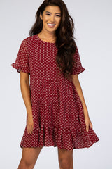 Red Printed Tiered Babydoll Dress