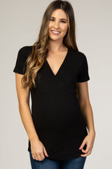 Black Short Sleeve Wrap Maternity Nursing Top