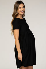 Black Swiss Dot Short Sleeve Maternity Dress
