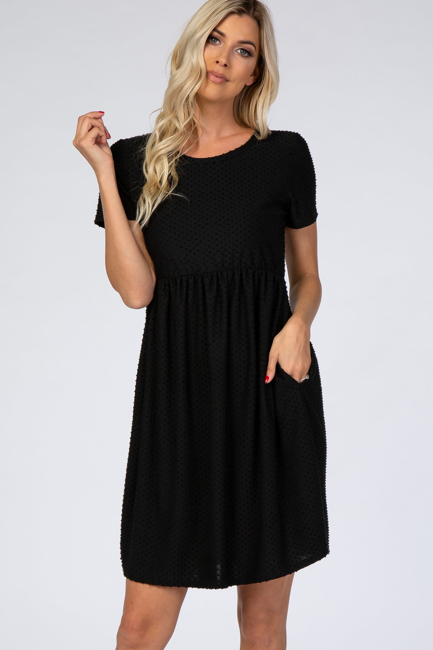 Black Swiss Dot Short Sleeve Maternity Dress
