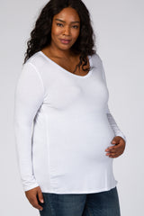 White Basic Long Sleeve Plus Maternity Top