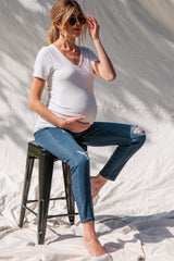 PinkBlush Navy Distressed Maternity Skinny Jeans